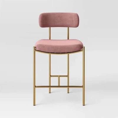 Orion Luxe Backed Counter Height Barstool With Brass Legs Blush Velvet - Threshold™ 2 Orion Luxe Backed Counter Height Barstool With Brass Legs Blush Velvet - Threshold™ - Image 2