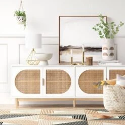 Threshold 47 Organic Caned TV Stand For TVs Up To 65" White - Threshold™