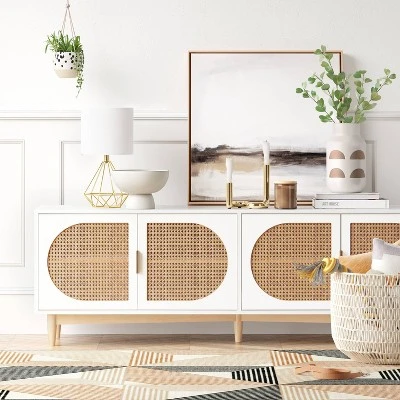 Organic Caned TV Stand For TVs Up To 65" White - Threshold™ 1 Organic Caned TV Stand For TVs Up To 65" White - Threshold™