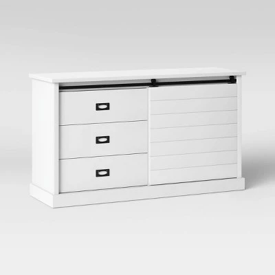 Southwick Farmhouse 3 Drawer/Shelf Dresser With Sliding Barn Door White - Threshold™ 2 Southwick Farmhouse 3 Drawer/Shelf Dresser With Sliding Barn Door White - Threshold™ - Image 2
