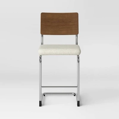Cecilton Chrome Cantilever Counter Height Barstool Cream Boucle - Threshold™ 2 Cecilton Chrome Cantilever Counter Height Barstool Cream Boucle - Threshold™ - Image 2