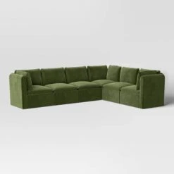 6pc Haven French Seam Modular Sectional Velvet Dark Green - Threshold™