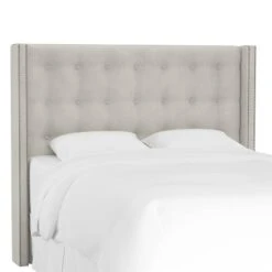Nail Button Tufted Wingback Velvet Headboard - Skyline Furniture