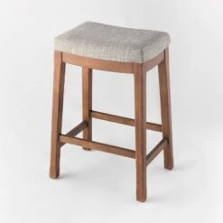 Candor Wood And Upholstered Saddle Counter Height Barstool - Threshold™ -Threshold GUEST 80c1f2de 5ac5 48a3 9160 9e552e51230e