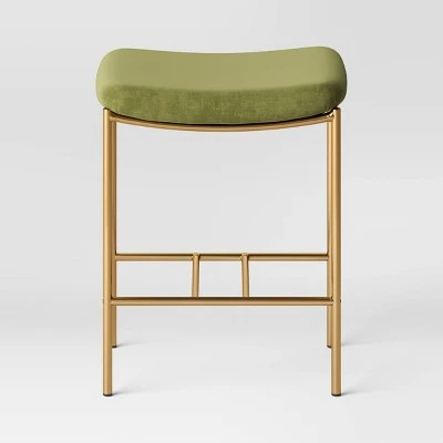Orion Luxe Backless Counter Height Barstool With Brass Legs Olive Green Velvet - Threshold™ 2 Orion Luxe Backless Counter Height Barstool With Brass Legs Olive Green Velvet - Threshold™ - Image 2
