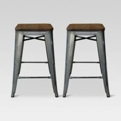 Set Of 2 Hampden Industrial 24" Counter Height Barstool Natural Metal - Threshold™