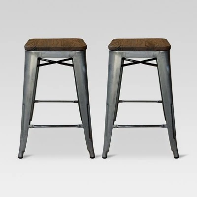 Set Of 2 Hampden Industrial 24" Counter Height Barstool Natural Metal - Threshold™ 1 Set Of 2 Hampden Industrial 24" Counter Height Barstool Natural Metal - Threshold™