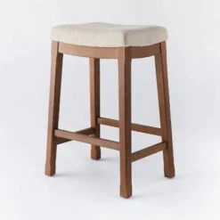 Candor Wood And Upholstered Saddle Counter Height Barstool - Threshold™ -Threshold GUEST 9752c844 5eab 4428 9bc4 84b07e39c310
