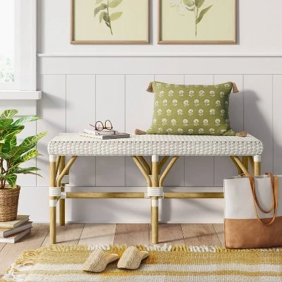 Perry Rattan Woven Bench Cream - Threshold™ 1 Perry Rattan Woven Bench Cream - Threshold™
