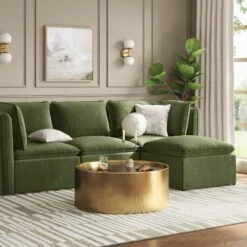 Threshold 53 Haven Velvet Modular French Seam Sofa Ottoman Dark Green - Threshold™
