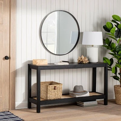 Console Table With Woven Rattan Shelf Black - Threshold™ Designed With Studio McGee 1 Console Table With Woven Rattan Shelf Black - Threshold™ Designed With Studio McGee